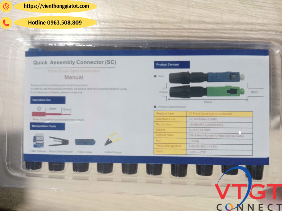 Đầu nối nhanh Fast connector chuẩn SC/UPC B&Ton BT-SU55-1 Đầu nối nhanh Fast connector chuẩn SC/UPC B&Ton BT-SU55-1