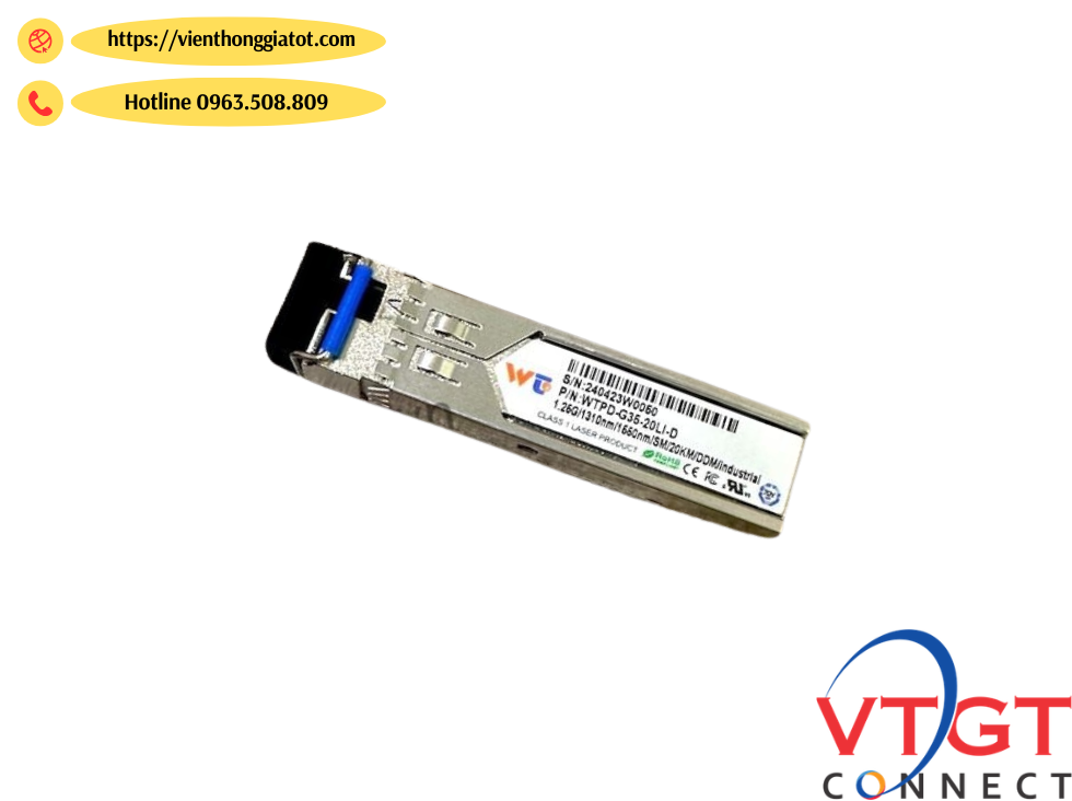 Module Quang SFP chuẩn công nghiệp singlemode 1 sợi quang 20km 1310/1550nm WINTOP mã YT-PS-G35-20LI-D Module Quang SFP chuẩn công nghiệp singlemode 1 sợi quang 20km 1310/1550nm WINTOP mã YT-PS-G35-20LI-D