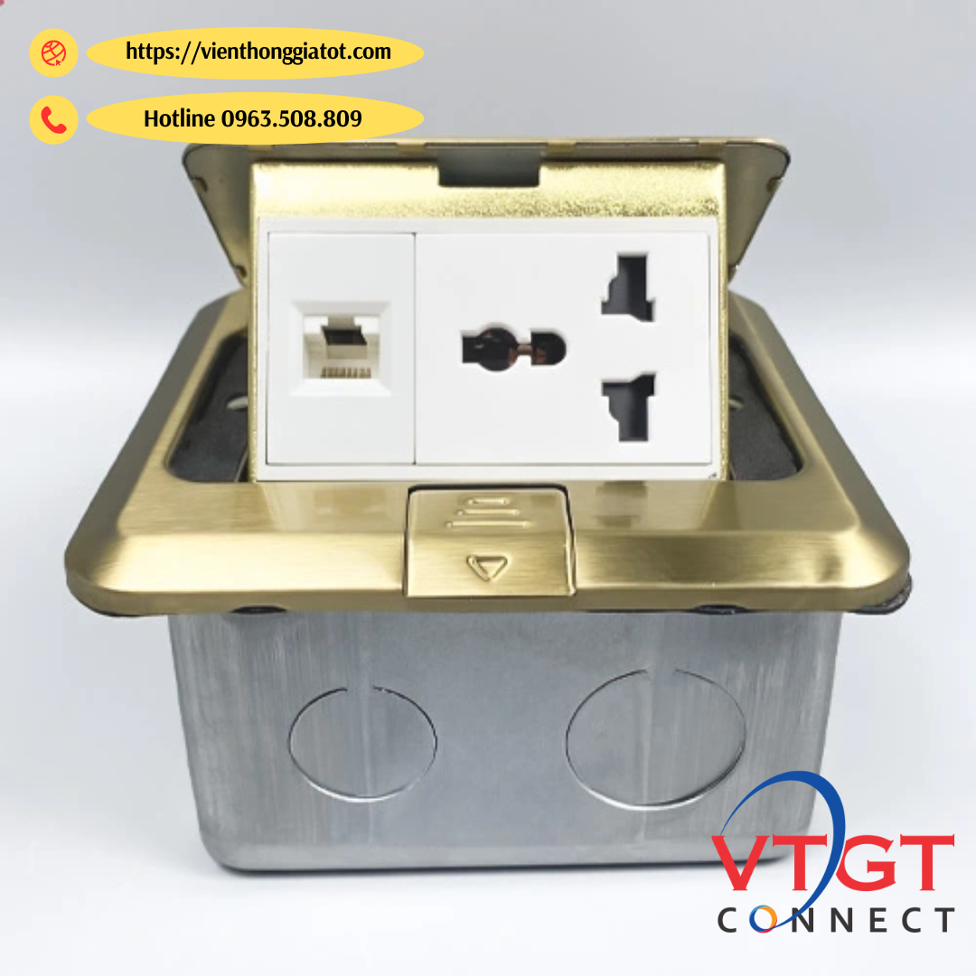 Bộ âm sàn 1 điện 3 chấu 1 mạng LAN RJ45 CAT6