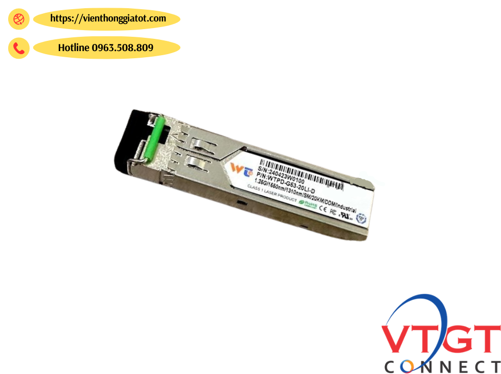 Module Quang SFP chuẩn công nghiệp singlemode 1 sợi quang 20km 1550/1310nm mã YT-PS-G53-20LI-D