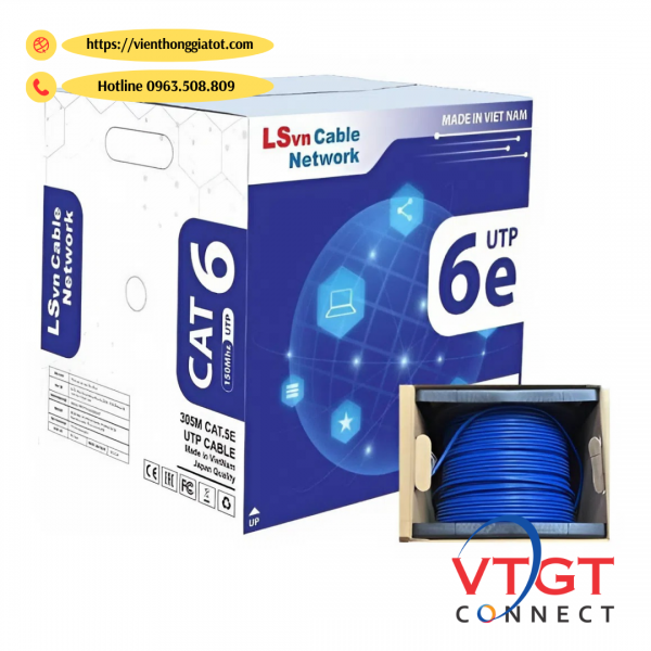 Cáp mạng LSVN Cat6, Cat6e UTP, màu xanh