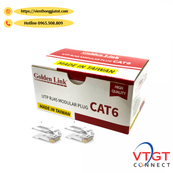 Đầu bấm hạt mạng Cat6 Golden Link MADE IN TAIWAN, P/N: P8-001TW