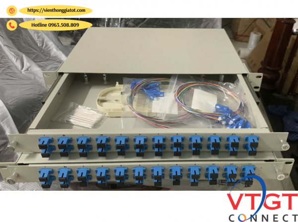 Hộp phối quang odf 24fo chuẩn SC/UPC gắn rack khay trượt 